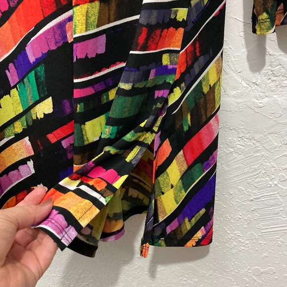 Fashque Studio Top Tunic Stretch Pullover Abstract Black Vibrant Cross back XL - Picture 8 of 10